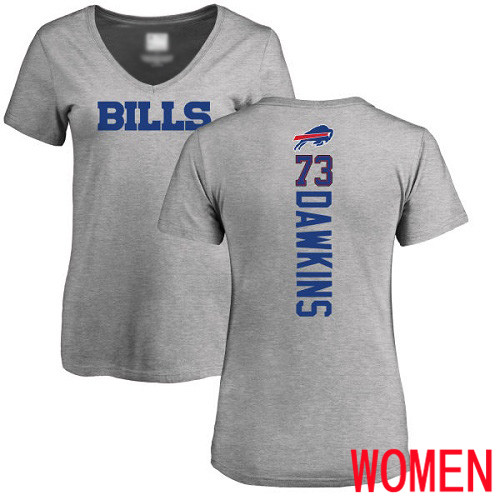 NFL Women Buffalo Bills #73 Dion Dawkins Ash Backer V-Neck T Shirt->women nfl jersey->Women Jersey